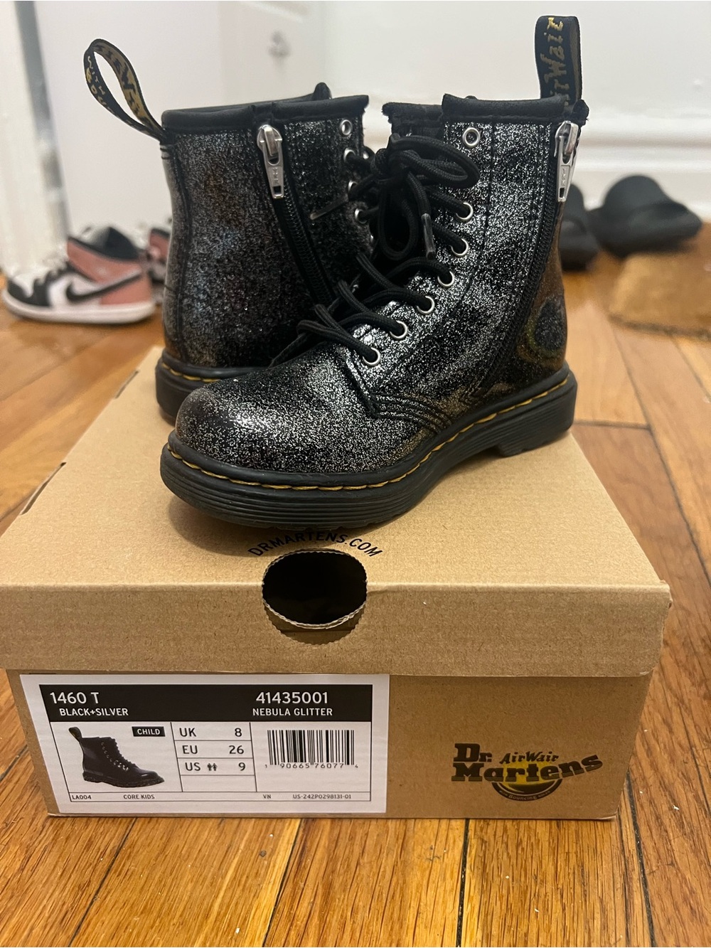 Dr. Martens Black & Silver Glitter Lace-Up Kids Boots